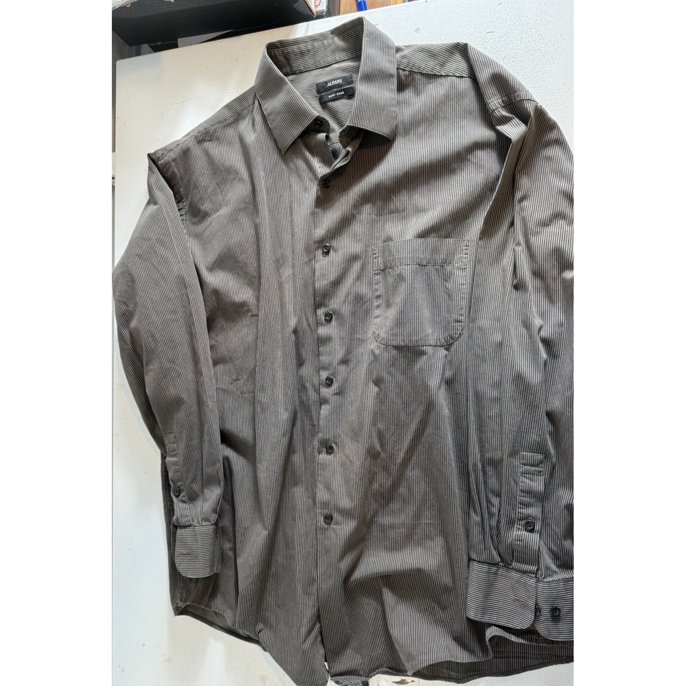MEN'S ALFANI PINSTRIPE FITTED STRETCH BUTTON DRESS SHIRT 17 XL 34/35